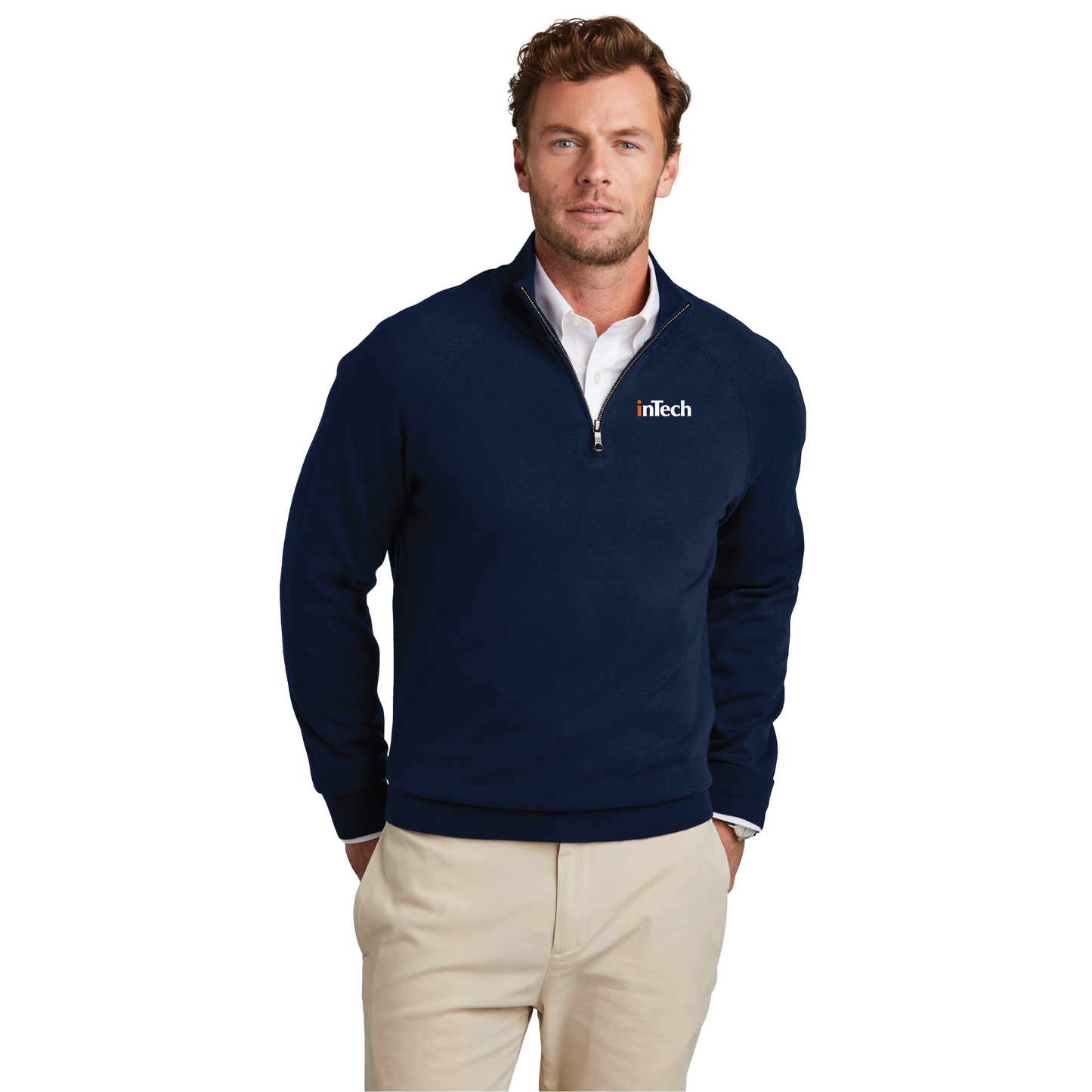 BB18402 Brooks Brothers® Cotton Stretch 1/4-Zip Sweater